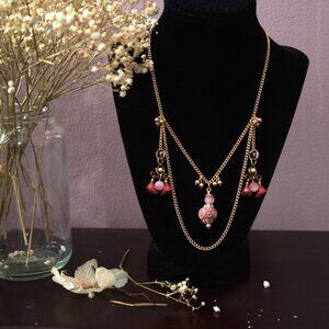 Brass Chain Pink Flower Necklace